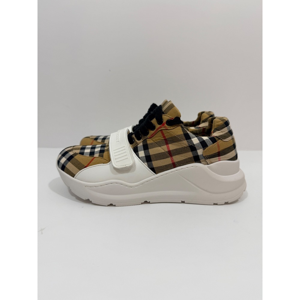 Burberry Sneaker Womens 38 Beige Check Excellent Chunky Platform
